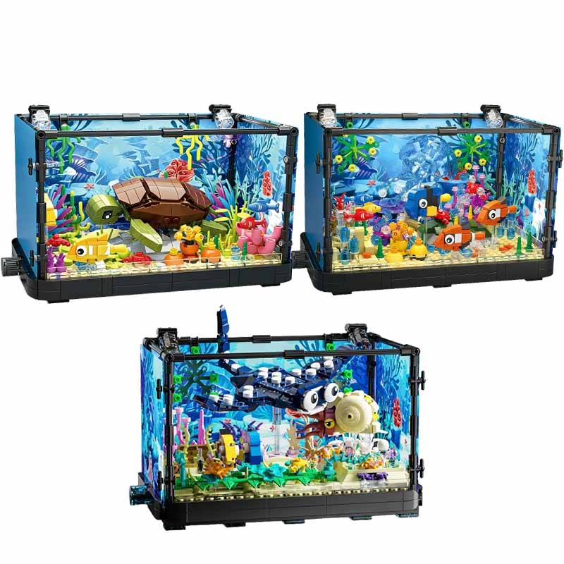 Aquarium Marine Tank - Aquarium bouwsteenset met licht, aquarium, zeeschildpad,