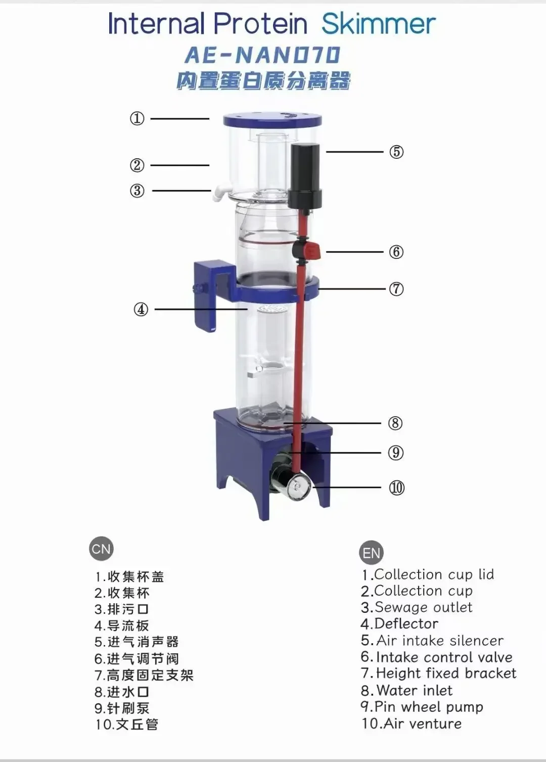 110-240V Aqua Excel Nano 40D 5 - Protein Skimmer Hang On recensie en prijs